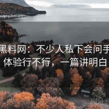 聊聊黑料网：不少人私下会问手机端体验行不行，一篇讲明白